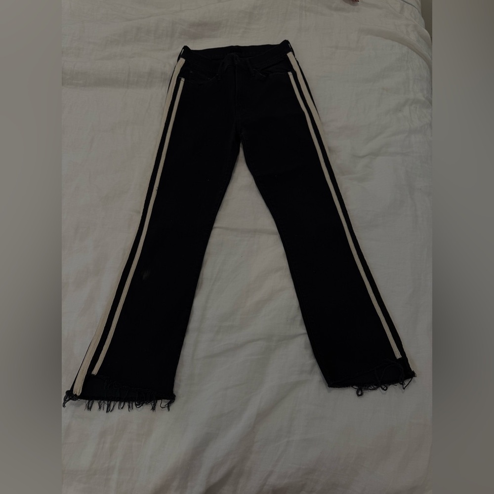 MOTHER Black Skinny Jeans with White Stripes